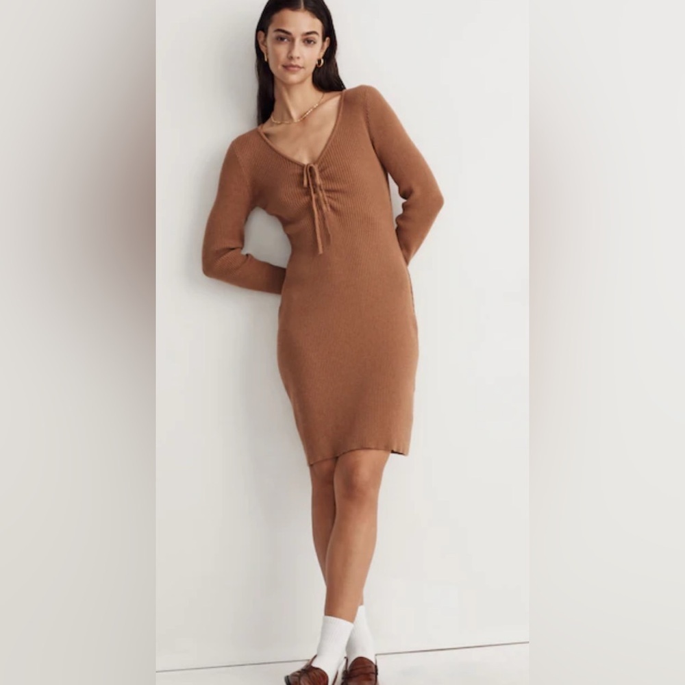 Madewell Brown Bodycon V-Neck Dress